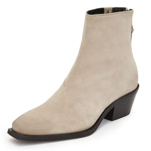 All Saints Lenora Heeled Ankle Boots Size 37 6.5 7 Stone Suede Leather NEW $349 - Picture 1 of 15